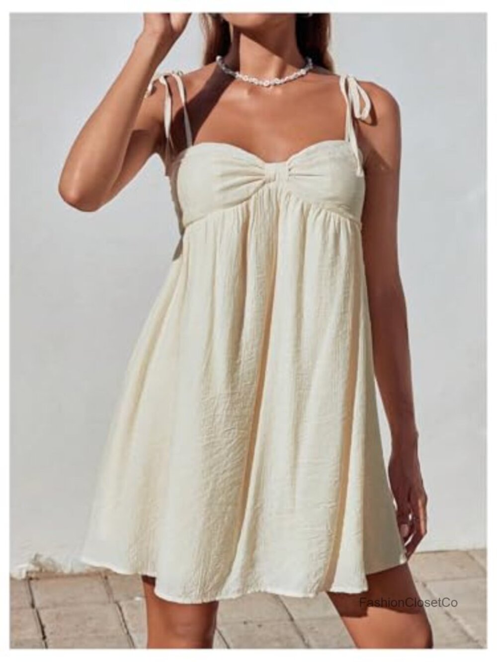 Bowknot Tie Shoulder Cami Dress Sleeveless A Line Vacation Mini Dress - Picture 3 of 5